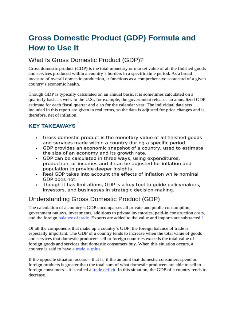 Understanding GDP: Formula and Insights | PDF | Cost Of Living | Gross ...