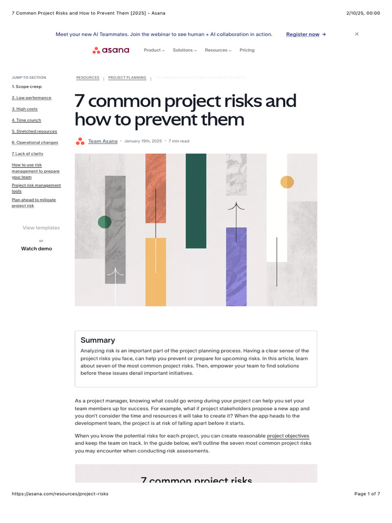 7 Common Project Risks and How To Prevent Them (2025) - Asana | PDF ...