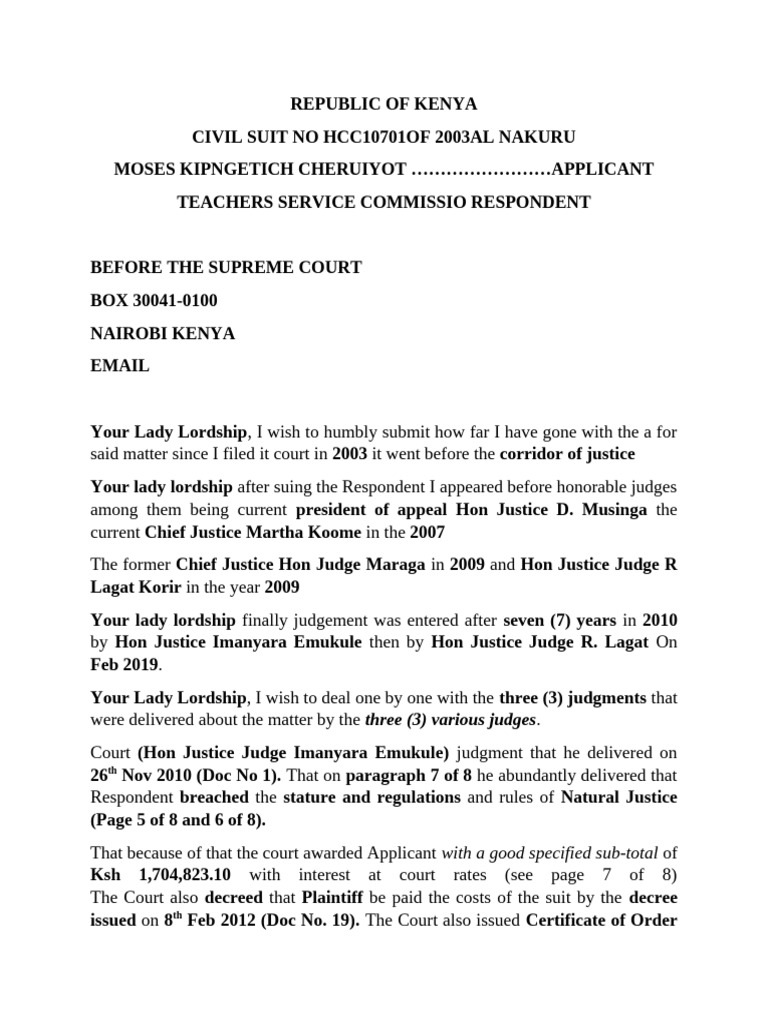 Kenya Civil Suit Execution Request | PDF | Judgment (Law) | Lawsuit