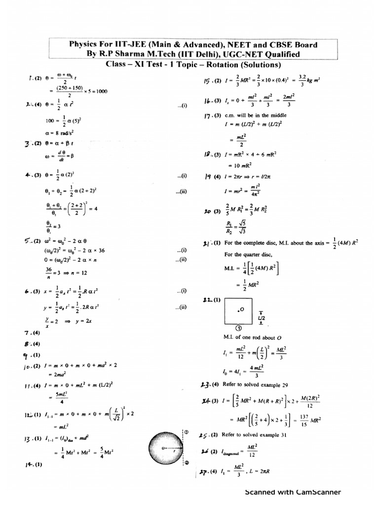 Class XI Test - 1 Rotation (Solutions) | PDF