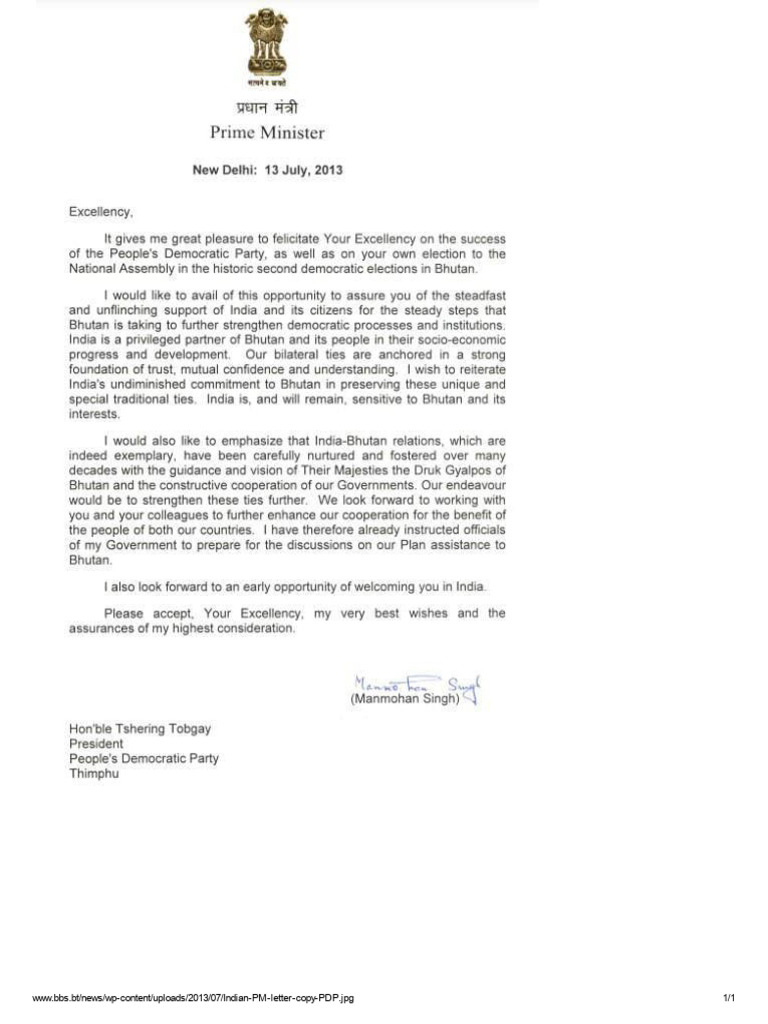 Indian PM Letter Copy PDP | PDF