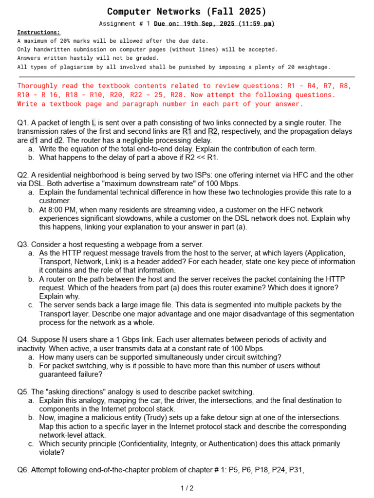 Assignment # 1 (CN Fall 2025)(1) | PDF | Telecommunications | Computer ...
