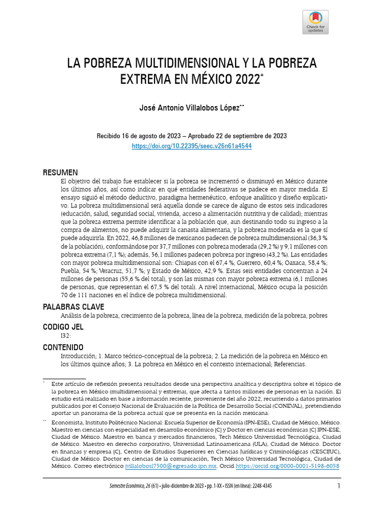 La Pobreza Multidimensional y La Pobreza Extrema en Mexico 2022 | PDF ...