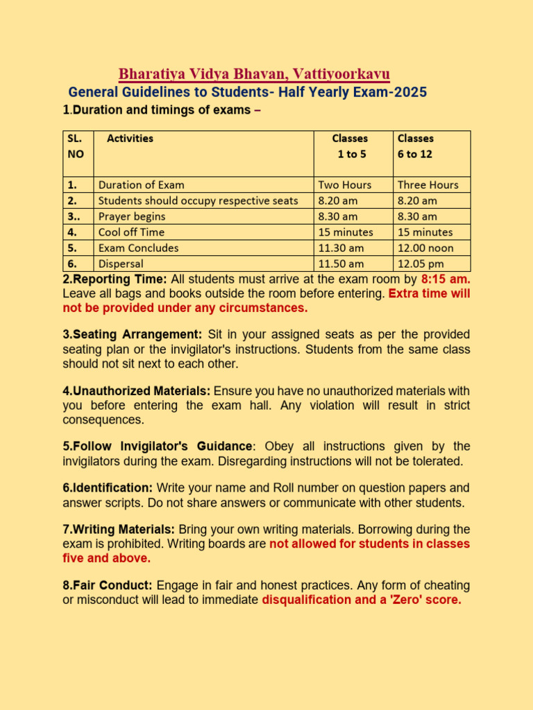 Half Yearly Exam Guidelines 2025 | PDF | Chess | Chess Theory