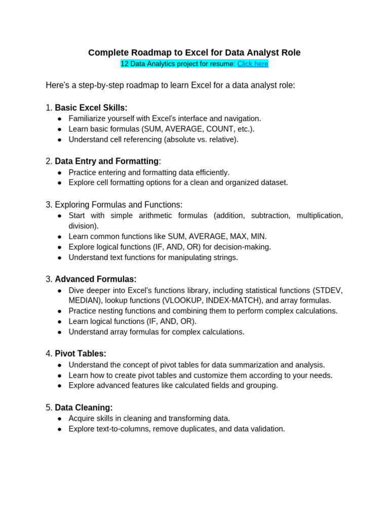 Excel Learning Roadmap for Analysts | PDF | Microsoft Excel | Visual ...