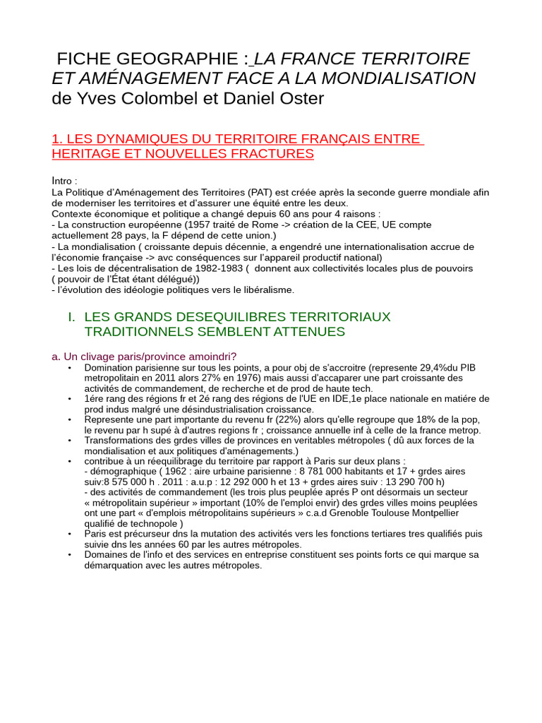 Aménagement du Territoire en France | PDF | France | Globalisation