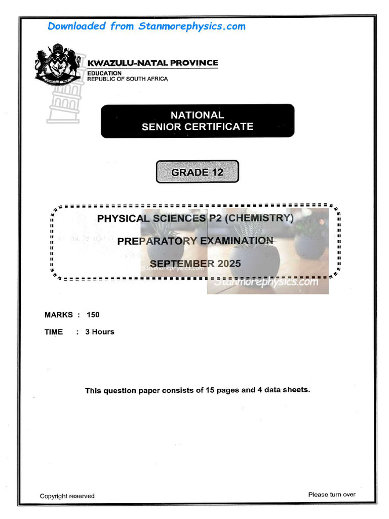 KZN Physical Sciences Grade 12 September 2025 P2 And Memo PDF