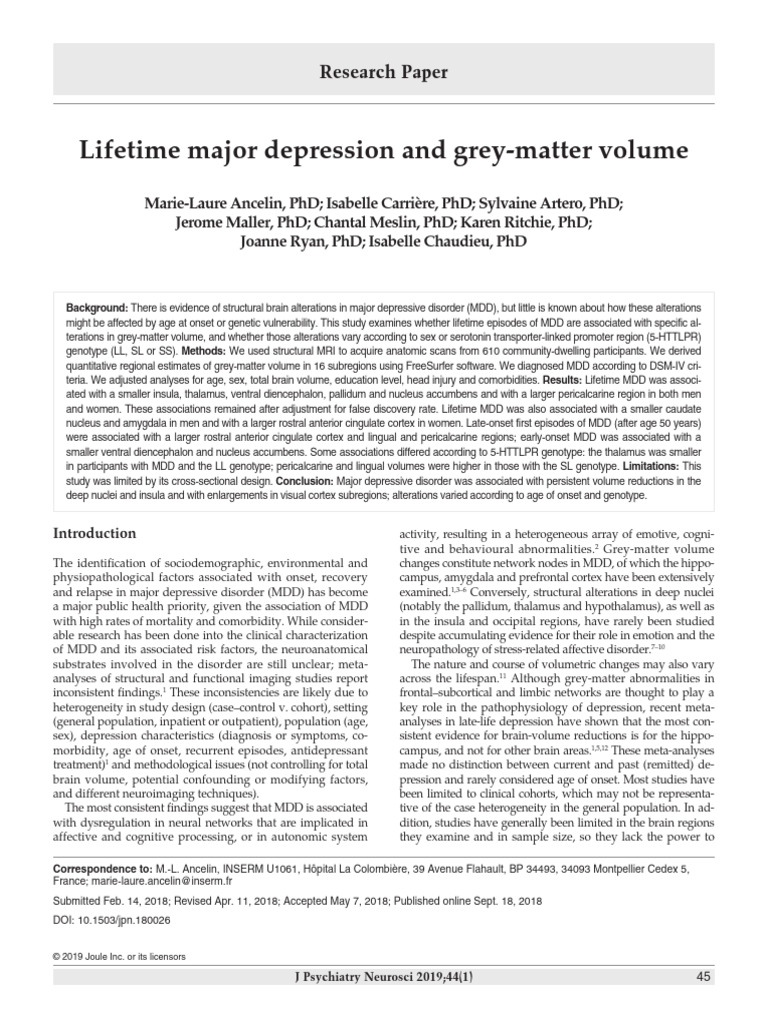 Grey Matter Changes in Major Depression | PDF | Major Depressive ...