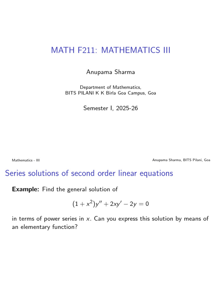 Series Solutions of Linear Equations | PDF | Recurrence Relation ...