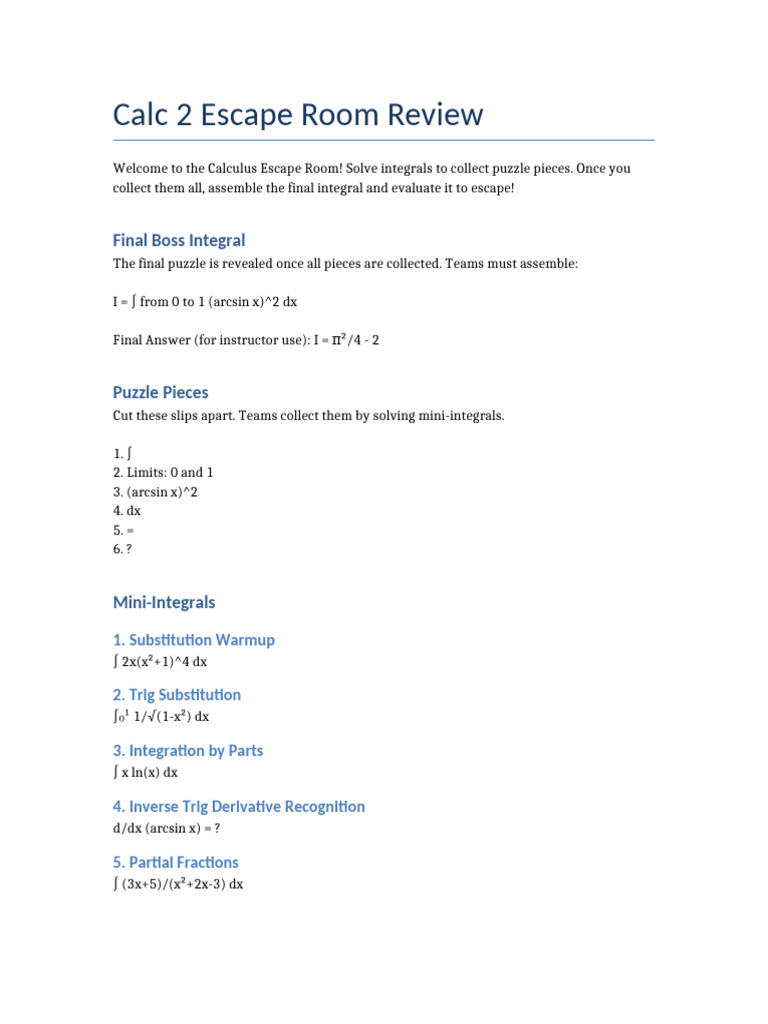 Calc2 EscapeRoom | PDF