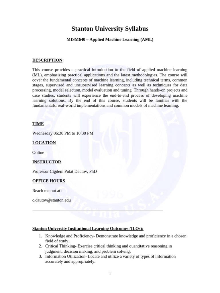 Applied Machine Learning Course Syllabus | PDF | Machine Learning ...