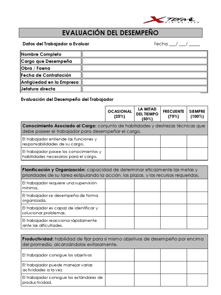 Formato Evaluación Del Desempeño Conceptos Psicologicos Sicología Y