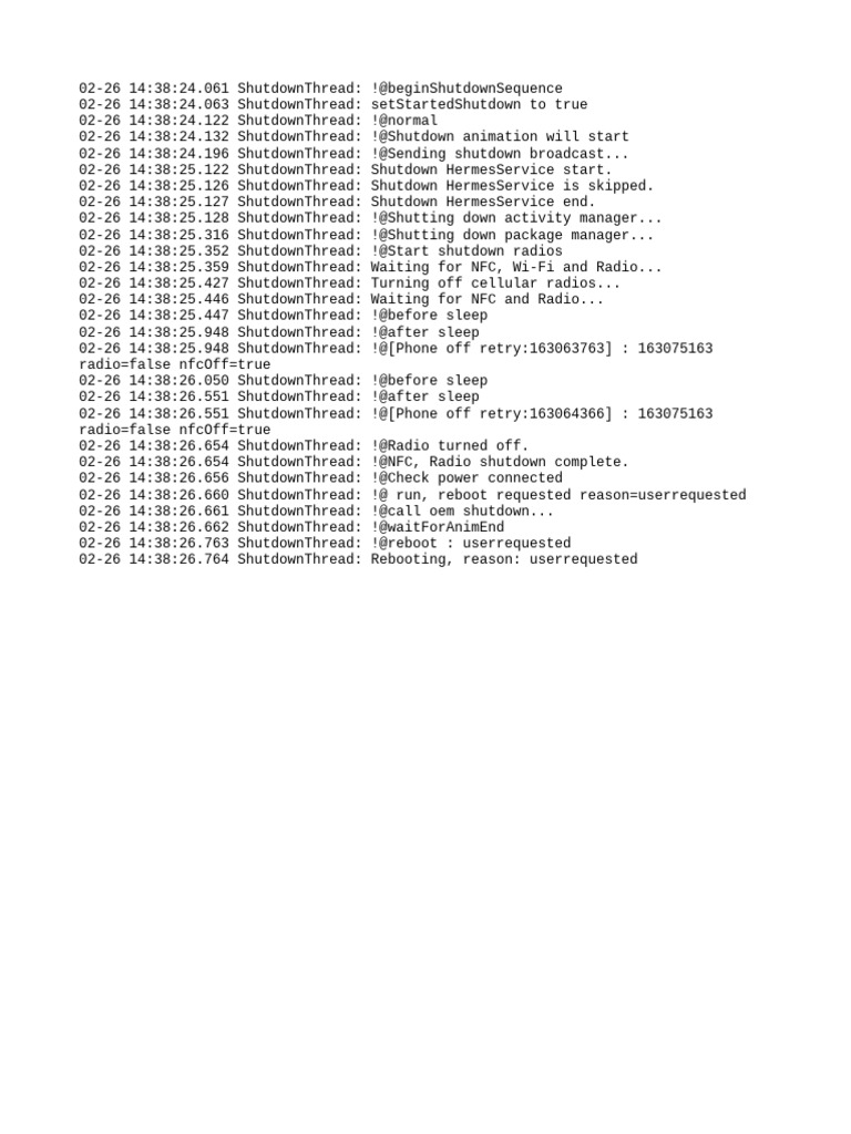 Device Shutdown and Reboot Log | PDF