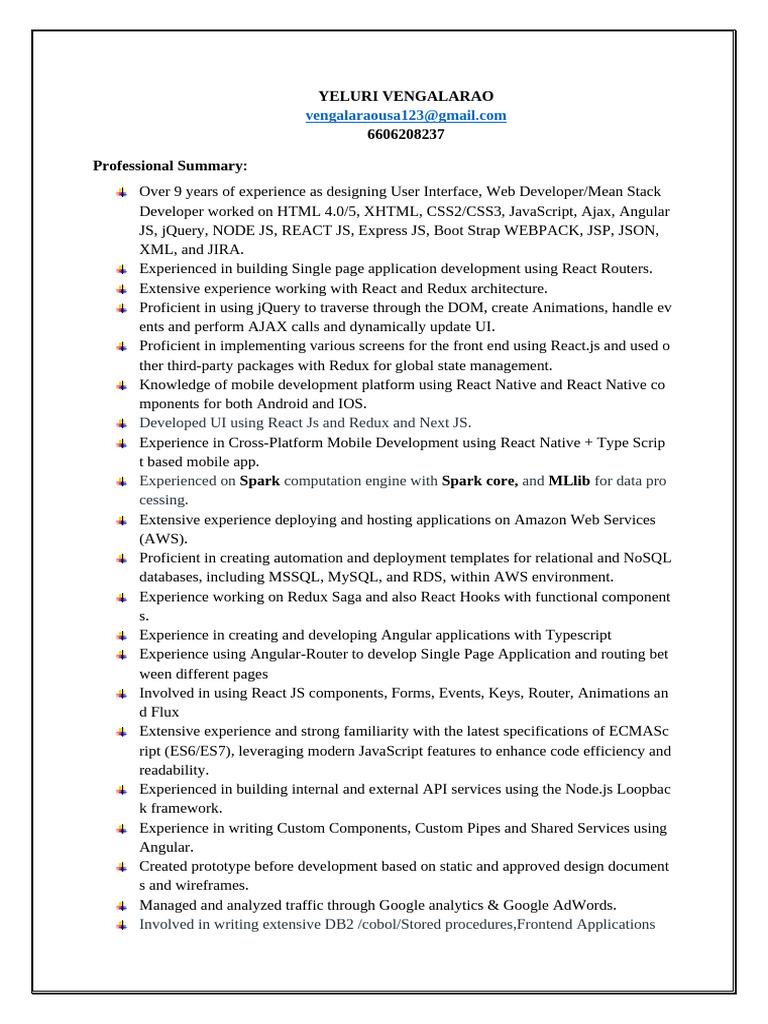 Senior React Developer Resume Summary | PDF | Angular Js | Ajax ...