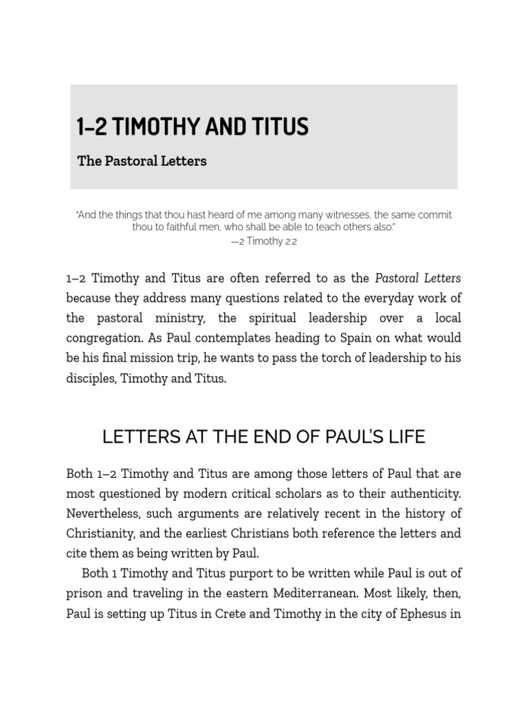 Pastoral Letters: 1-2 Timothy & Titus | PDF | Paul The Apostle | Saint ...