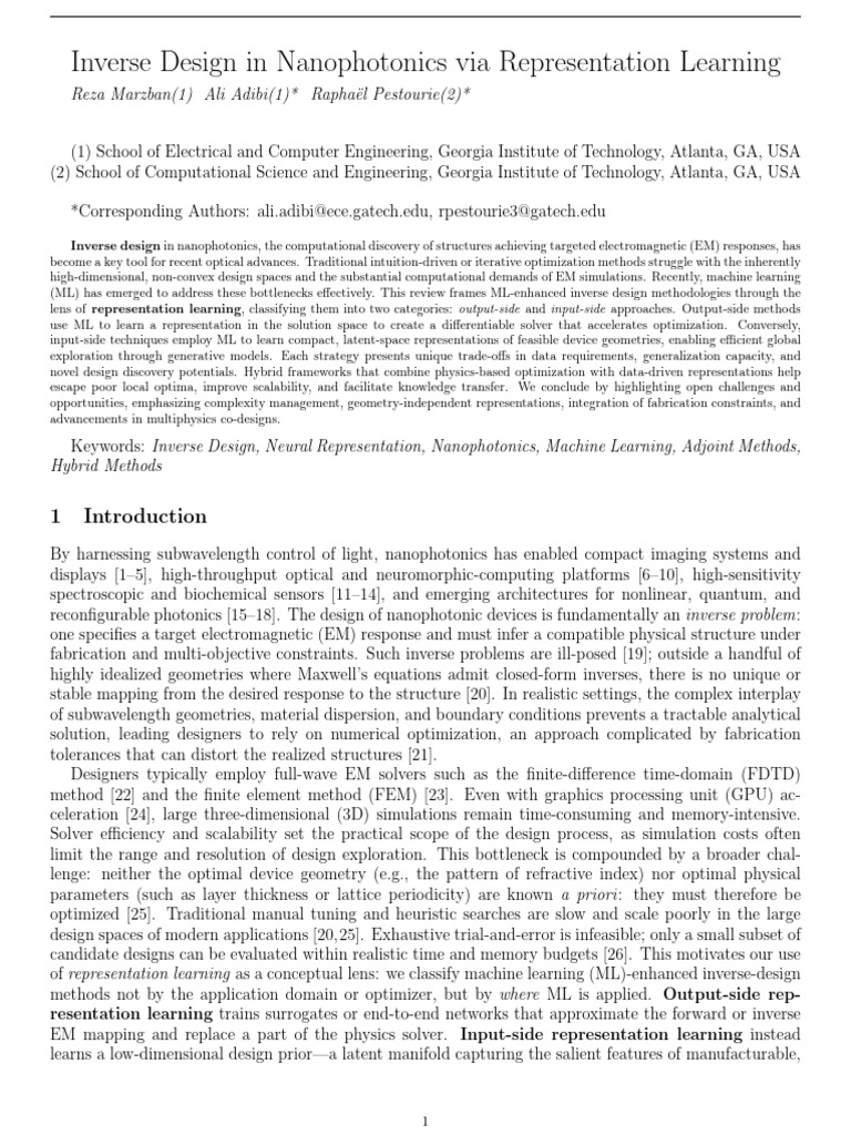 Inverse Design in Nanophotonics Via Representation Learning | PDF ...