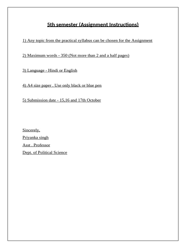 5th Semester Assignment Guidelines | PDF