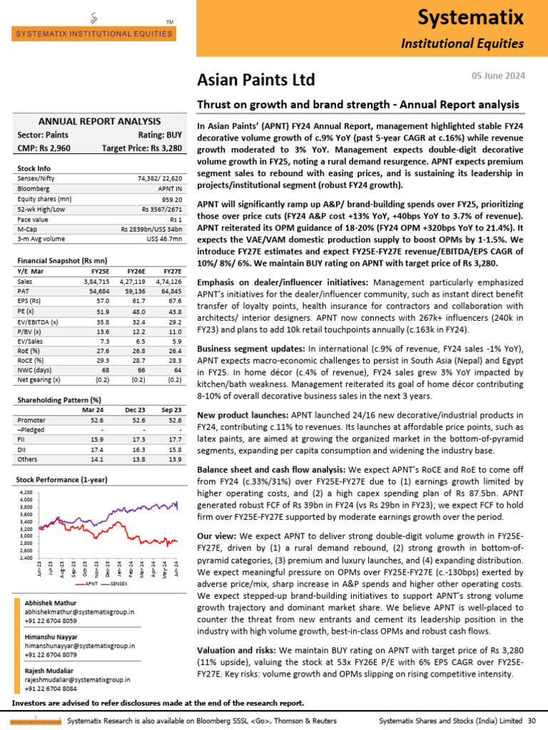 Systematix Asian Paints Annual Report Analysis | PDF | Economies ...
