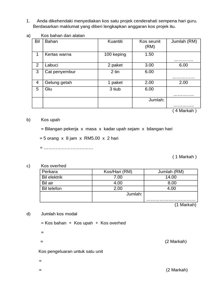 Latihan Pengiraan Kos | PDF