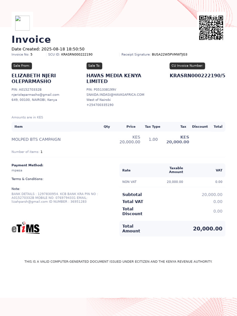 Invoice for Molped BTS Campaign | PDF