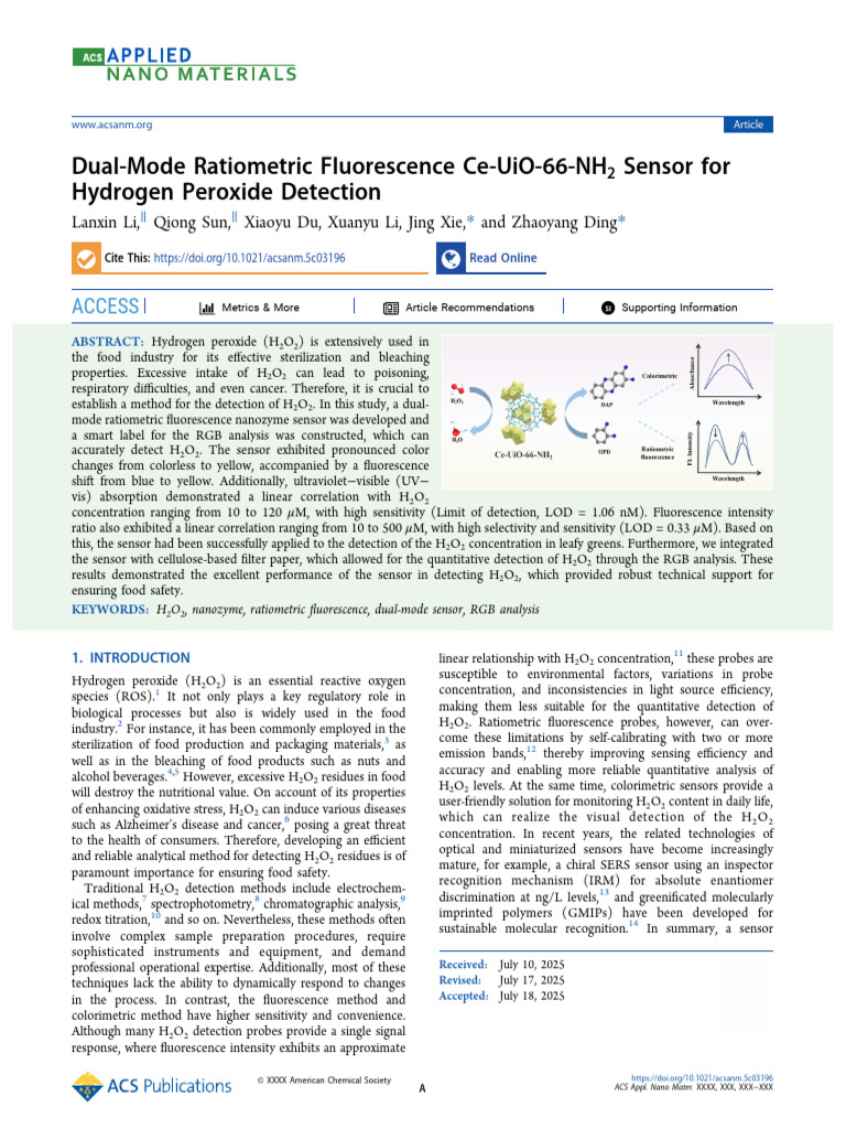 Dual-Mode Sensor for Hydrogen Peroxide Detection | PDF | Hydrogen ...