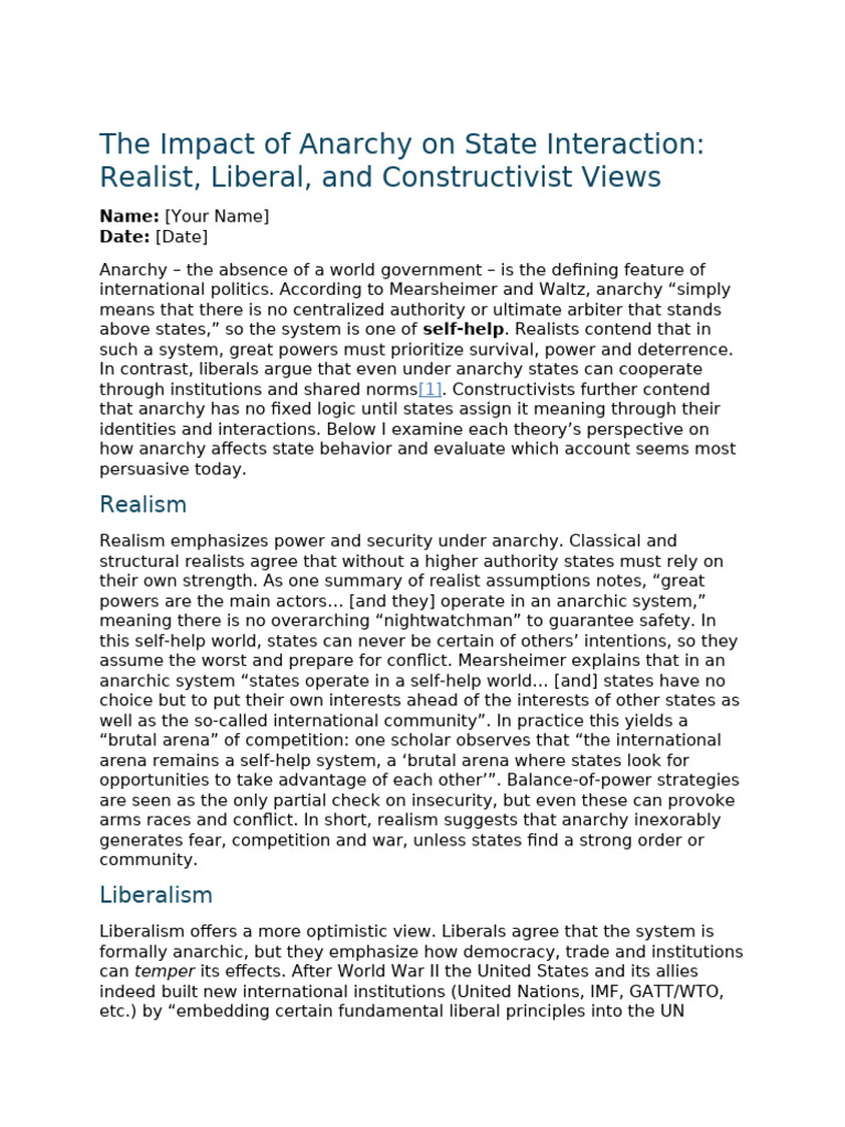 Anarchy's Influence on State Behavior | PDF | Scientific Theories ...