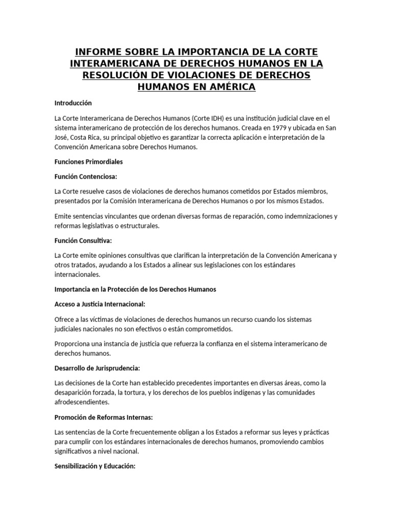 Informe Sobre La Relevancia de La Corte Interamericana de Derechos ...