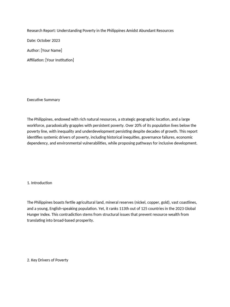 Poverty in the Philippines: Causes and Solutions | PDF | Poverty ...