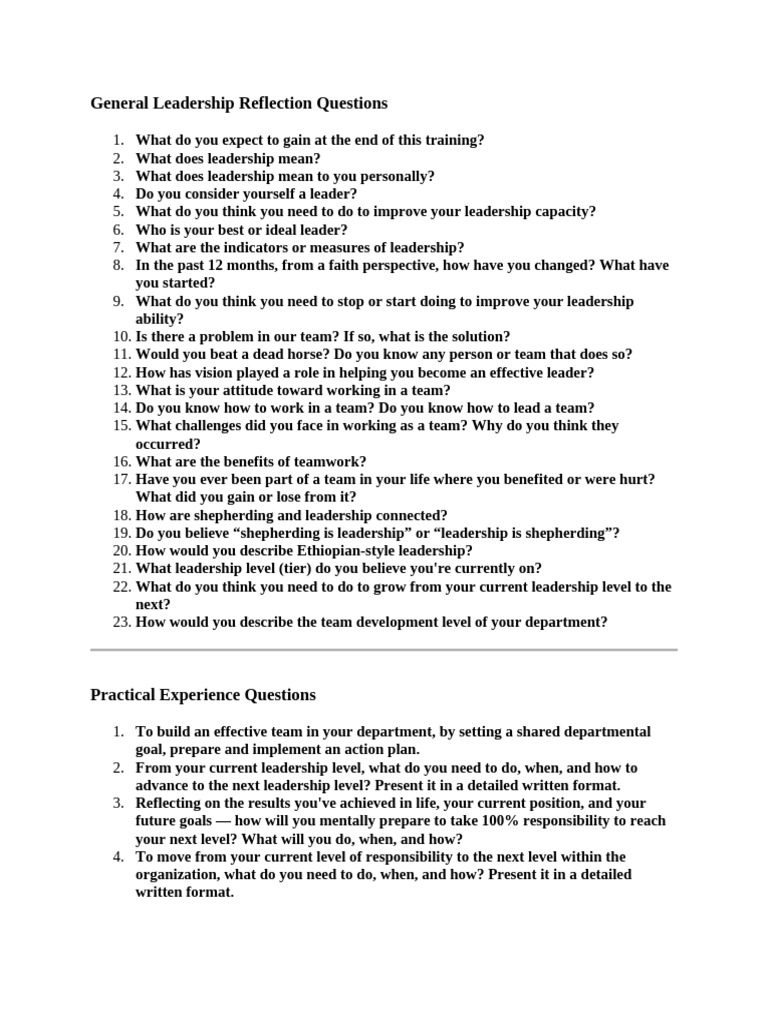 Leadership Questions For Leaders | PDF