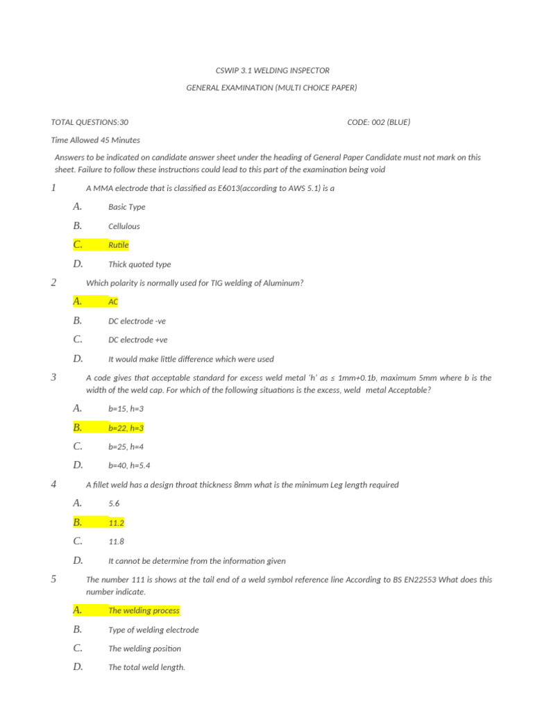 CSWIP 3.1 Welding Inspector Exam Guide | PDF | Welding | Construction