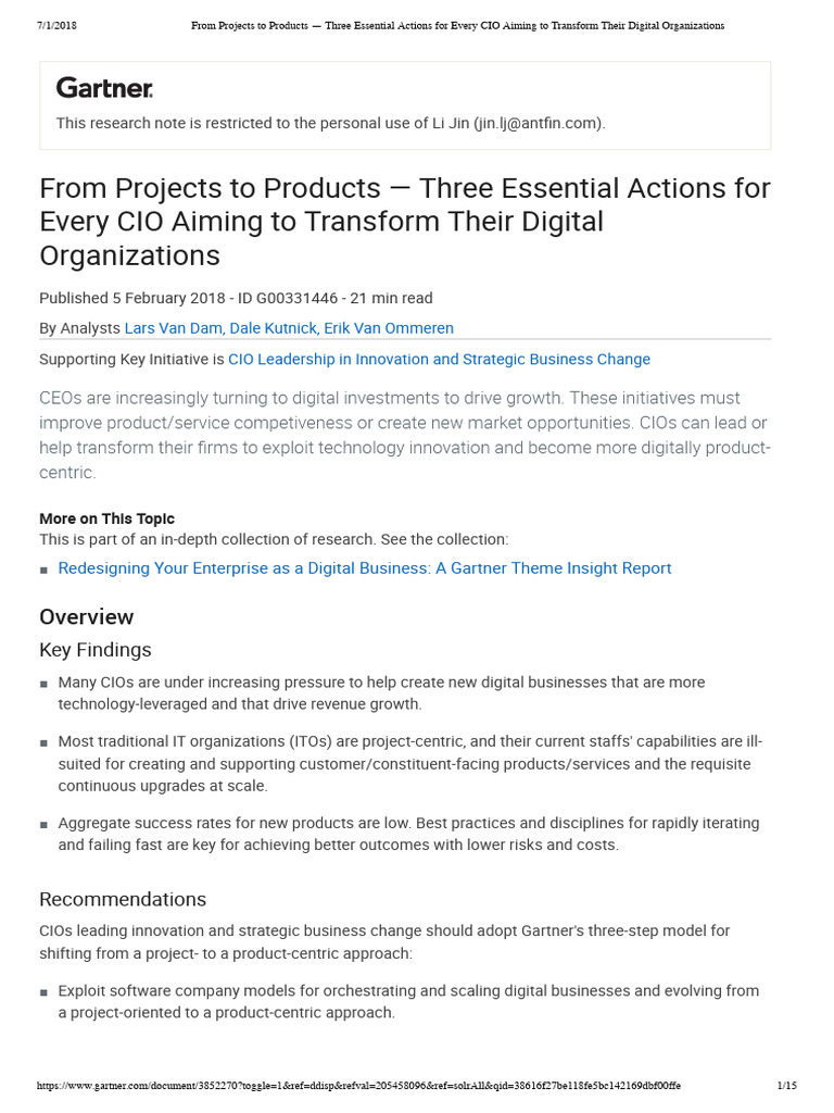 From Projects To Products - Three Essential Actions For Every CIO ...