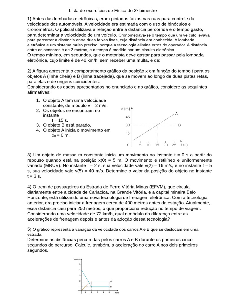 Exercícios de Física: Movimento e Velocidade | PDF | Velocidade | Tempo