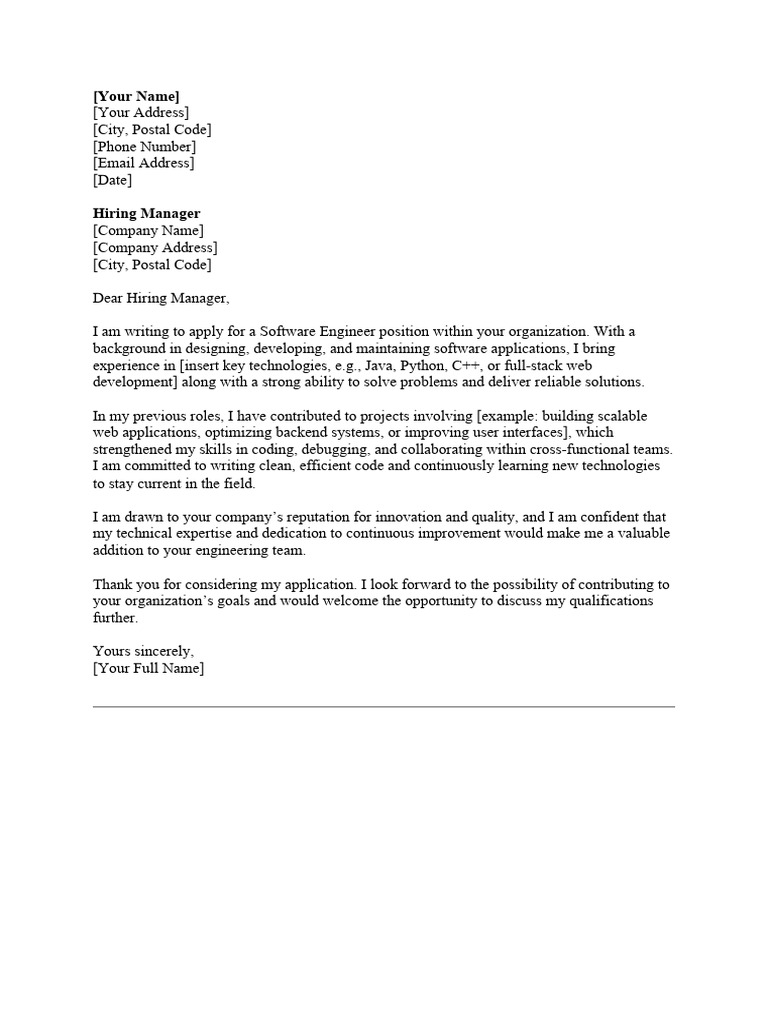 Software Engineer Job Application Letter | PDF