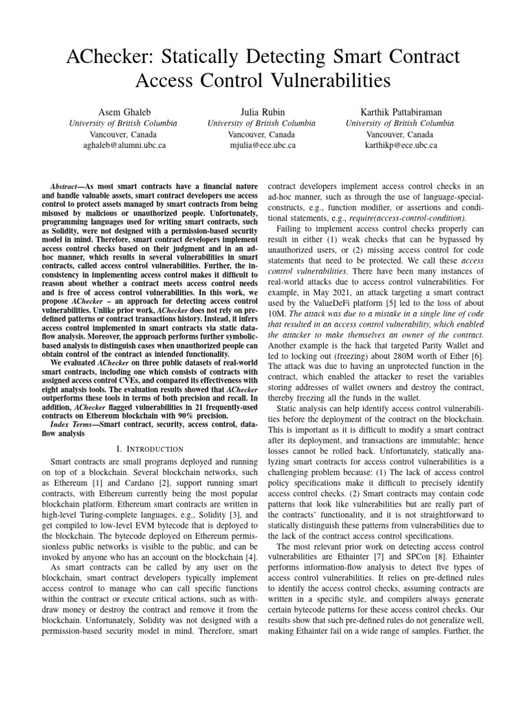 Detecting Smart Contract Access Control Vulnerabilities | PDF ...