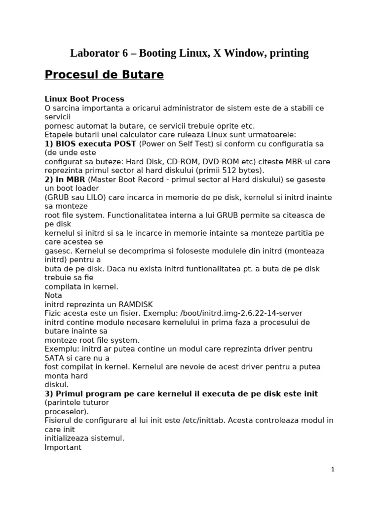 Linux Basic - Laborator 6 - Booting Linux, X Window System, Printing | PDF