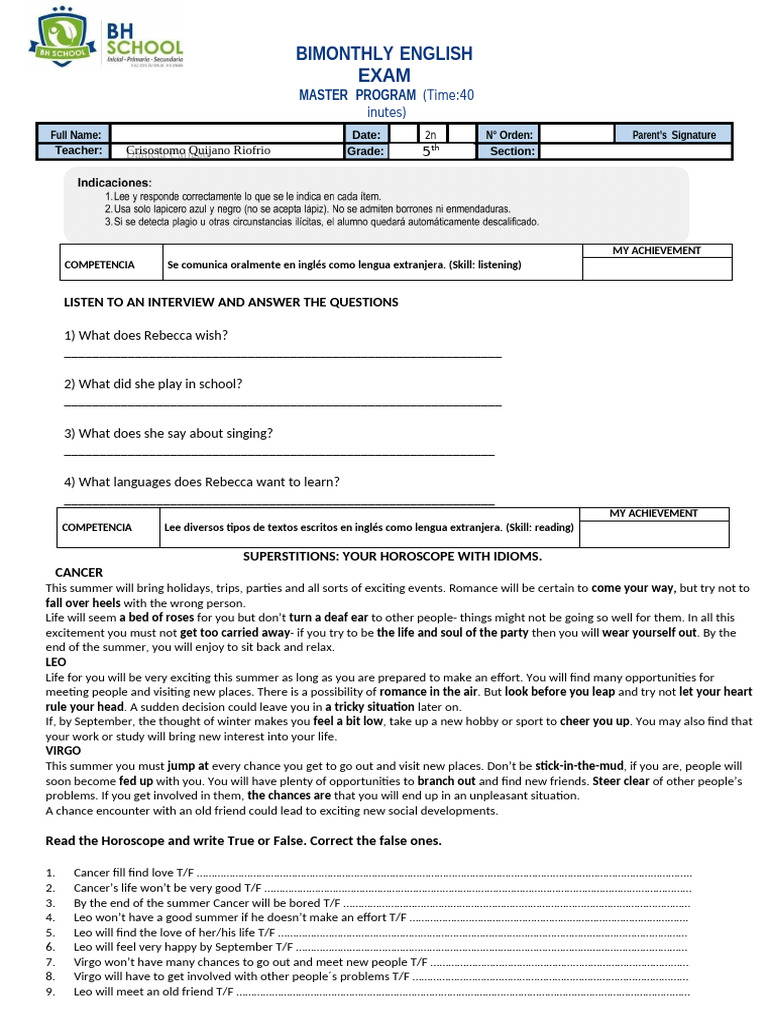 Bimonthly English Exam for Master Program | PDF