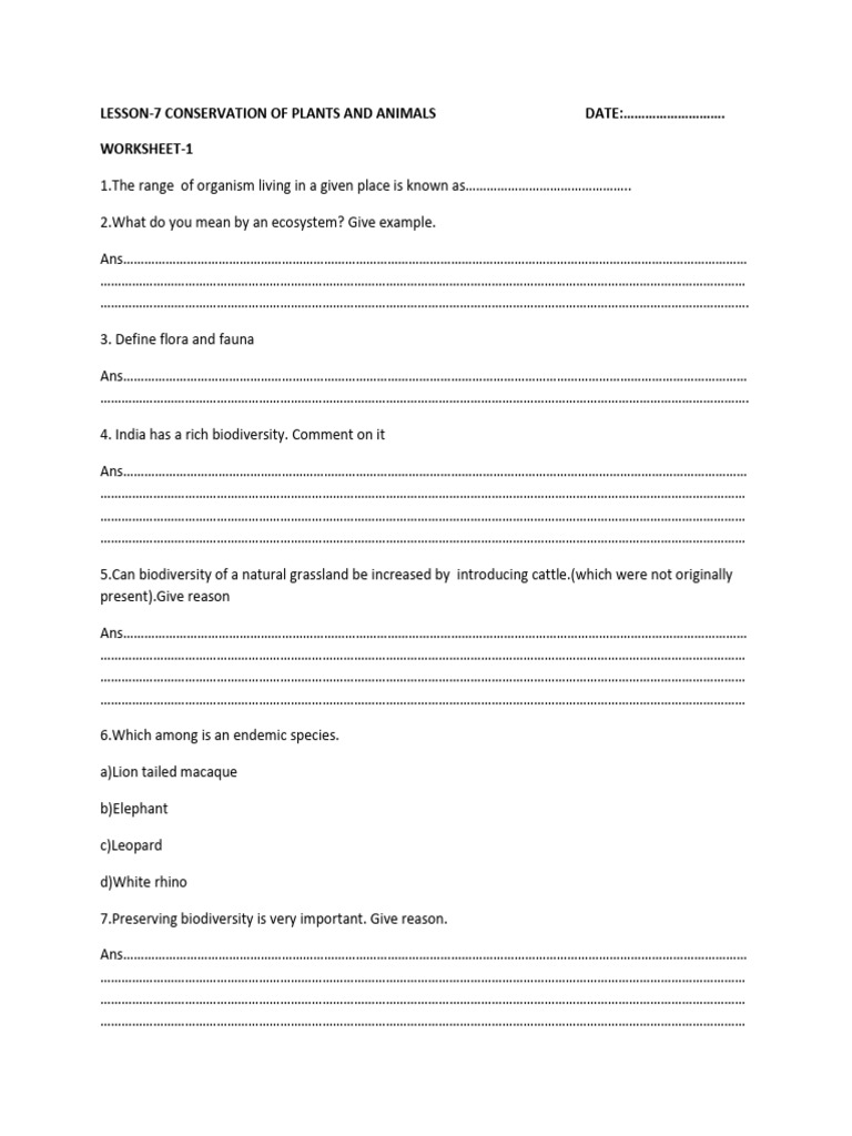 Conservation of Plants and Animals Worksheet | PDF | Biogeography ...