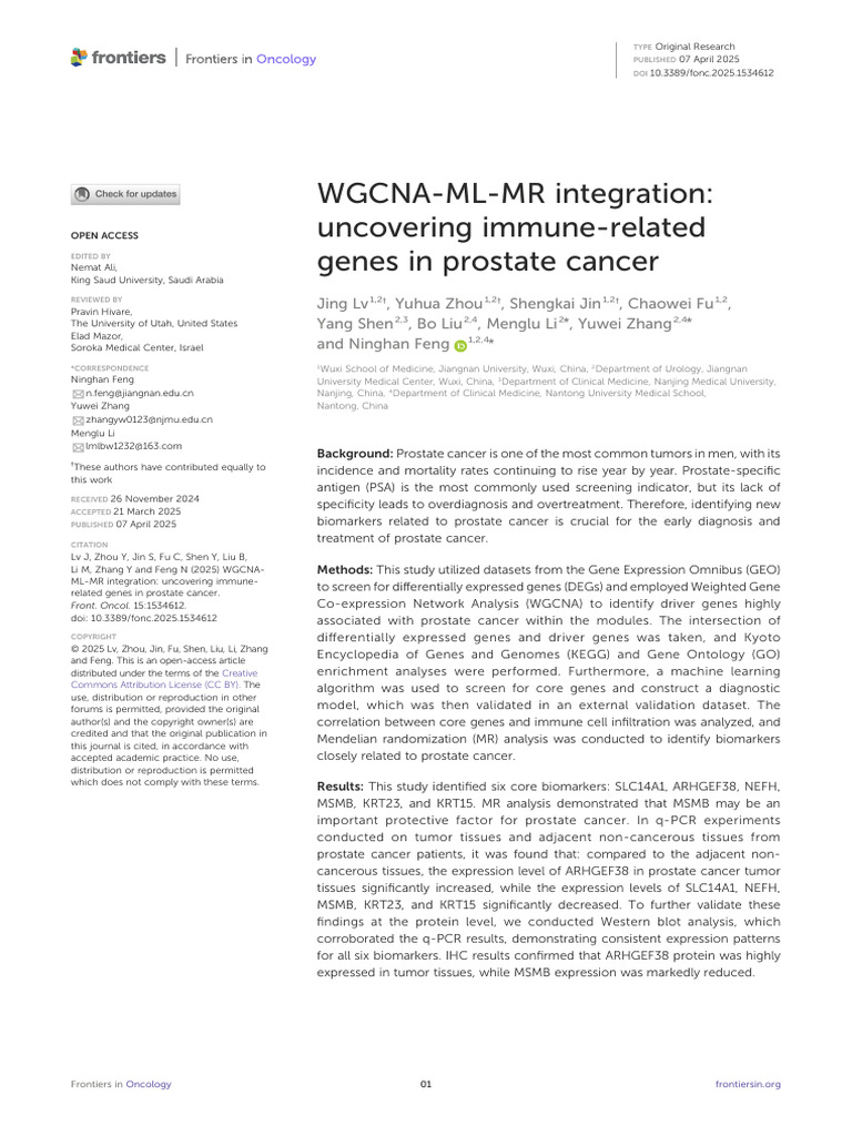WGCNA ML MR Integration Paper | PDF | Prostate Specific Antigen ...
