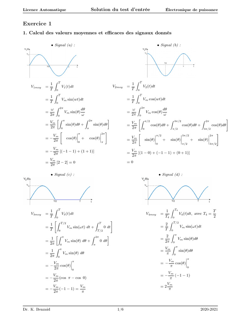 Calculs de Signaux Électriques en Électronique | PDF