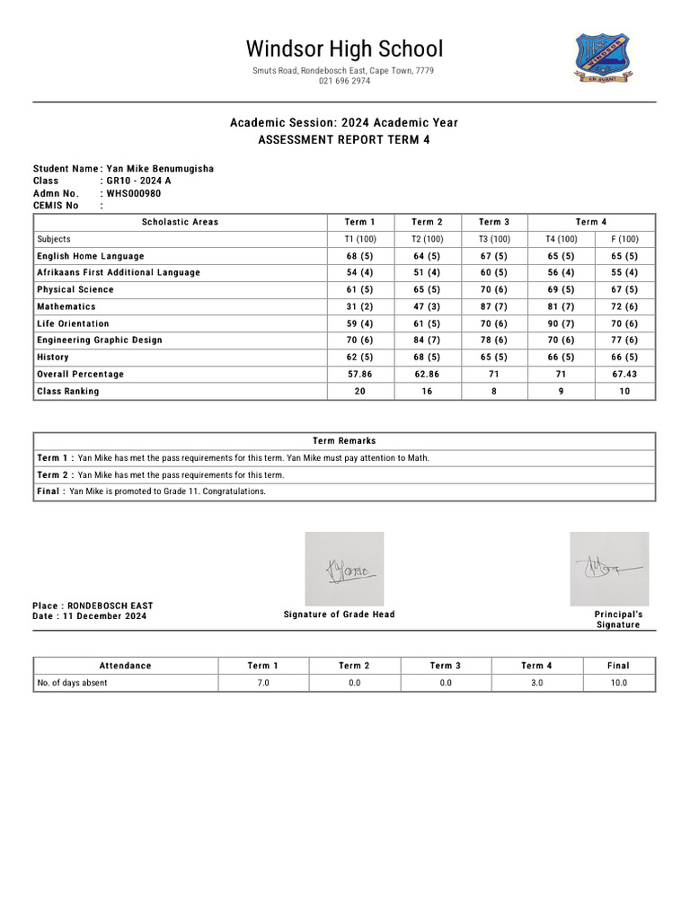 Grade 10 Term 4 Assessment Report | PDF
