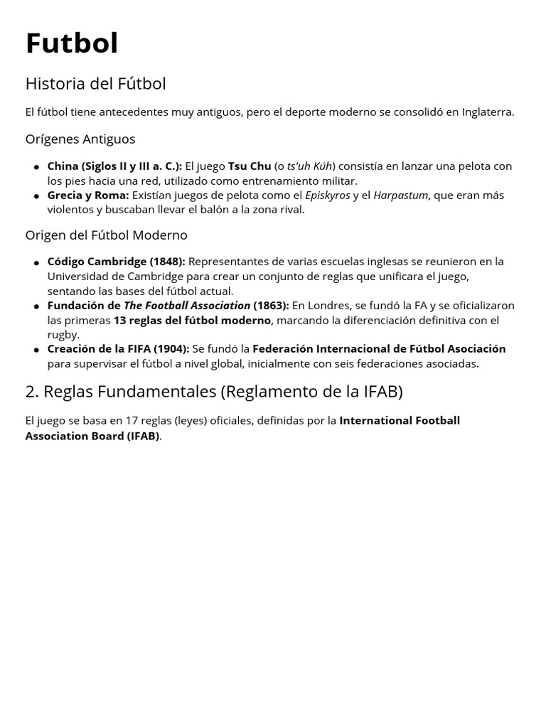 Historia y Reglas del Fútbol Moderno | PDF | Asociación de Futbol ...
