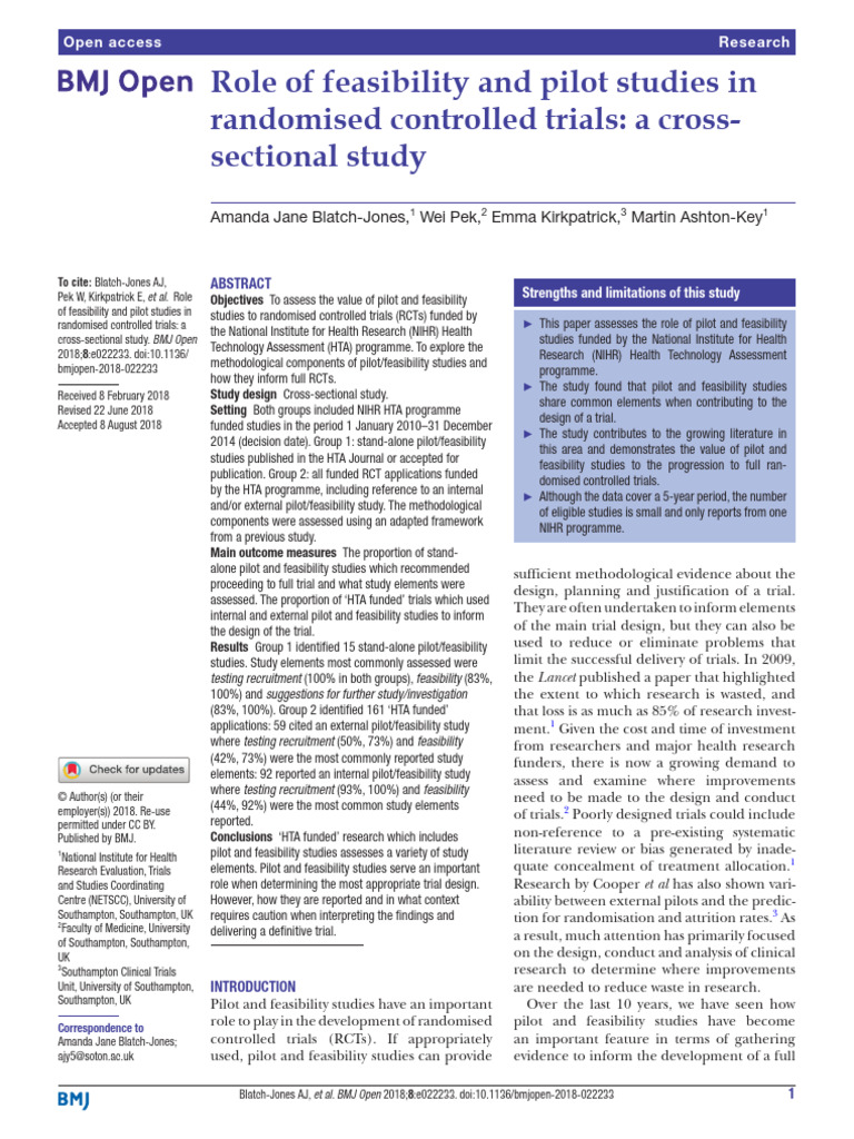 Feasibility Studies in RCTs: Insights | PDF | Randomized Controlled ...