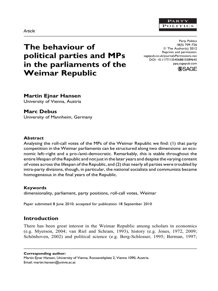 The Behaviour of Political Parties... | PDF | Weimar Republic | Social ...