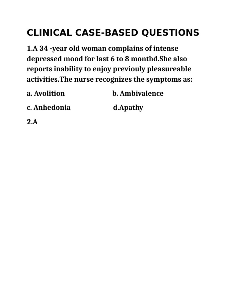 Clinical Case Questions on Depression | PDF