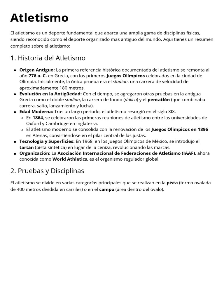 Historia y Disciplinas del Atletismo | PDF | Deporte del atletismo ...