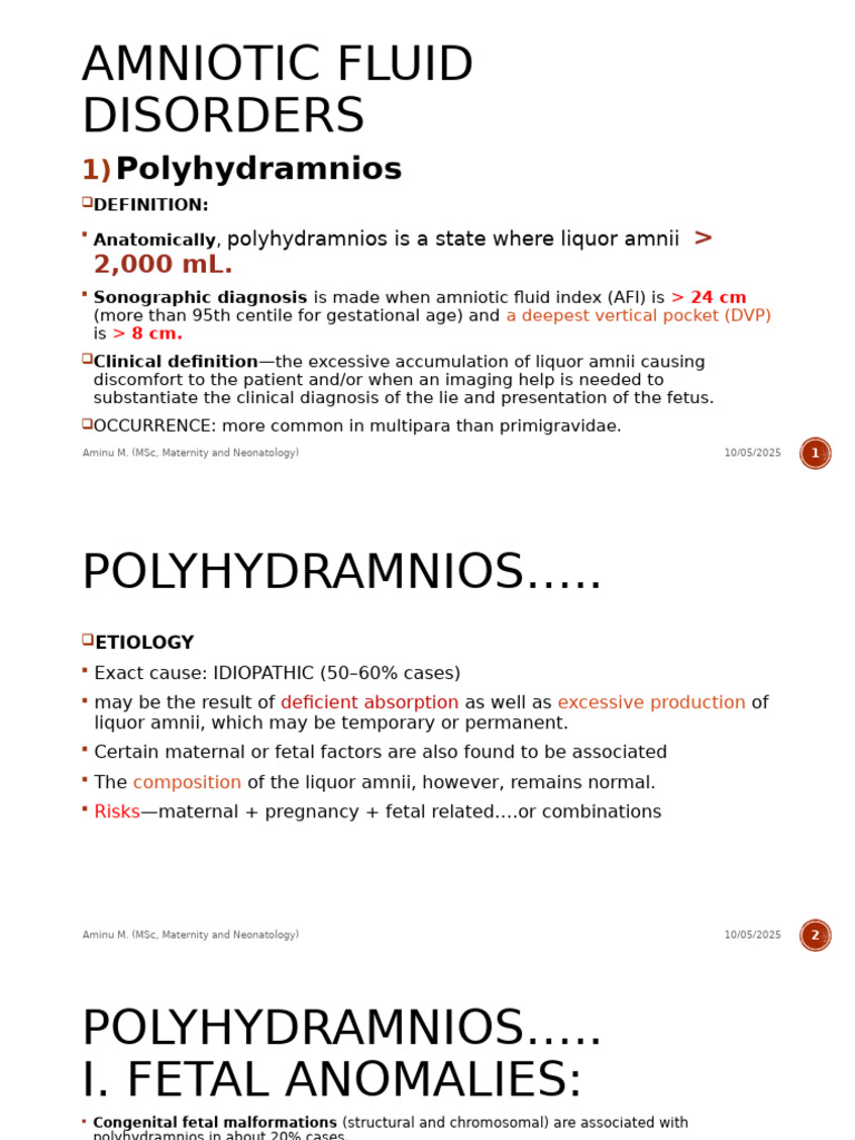 Amniotic Fluid Disorders | PDF | Human Reproduction | Childbirth