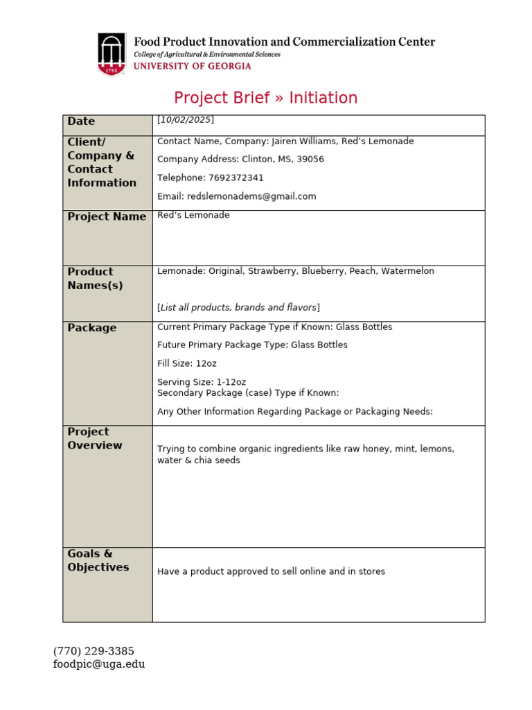 Red's Lemonade Project Brief Overview | PDF | Shelf Life | Nutrition ...
