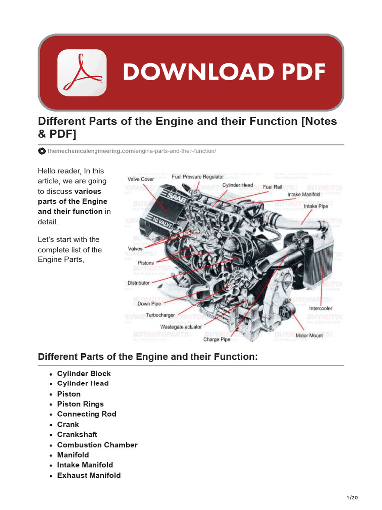 Different Parts of The Engine and Their Function Notes PDF | PDF ...