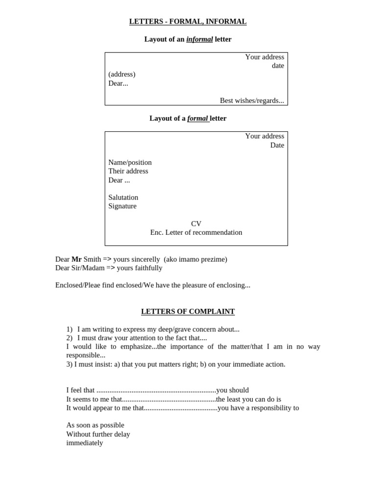 LETTERS - Formal, Informal | PDF