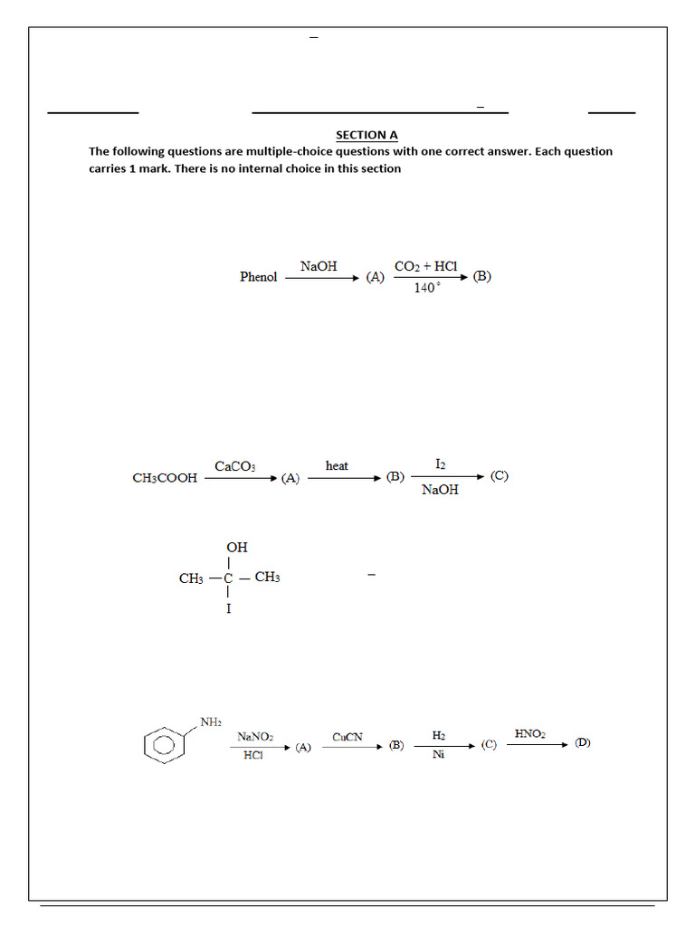 Organic Chemistry Test for Class XII | PDF | Acid | Acetic Acid